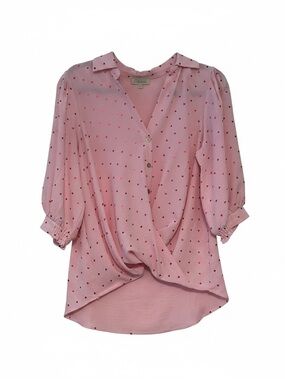Chenault Pink Heart-Print Surplice Blouse